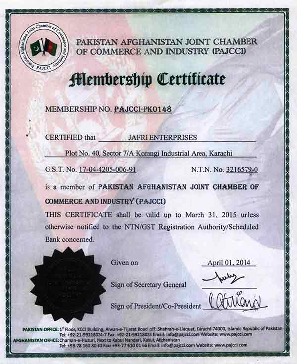 PAJCCI Membership — Pak-Afghan Joint Chamber of Commerce & Industry