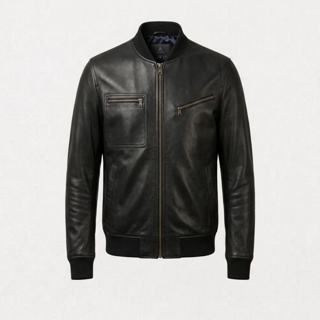 Hand-Burnished Cognac Leather Bomber